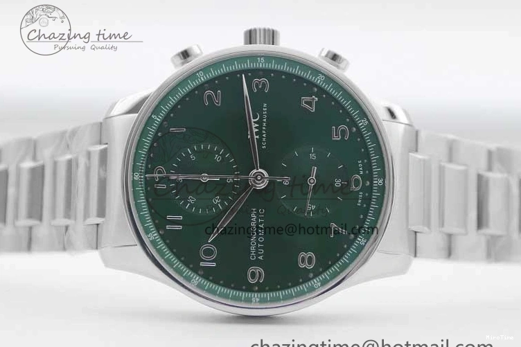 MIROTIME 0819 FastDry Portugieser Chronograph IW371615 ZF Best Edition Green Dial on SS Bracelet A7750 (Slim Movement) 7038